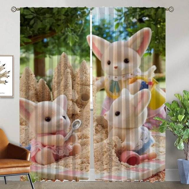 Sylvanian Families Halloween Dekoration Raumvorhänge 2er Set, halbtransparent, Mehrfarbig, Breite: 50 cm, Höhe: 70 cm - Bild 1