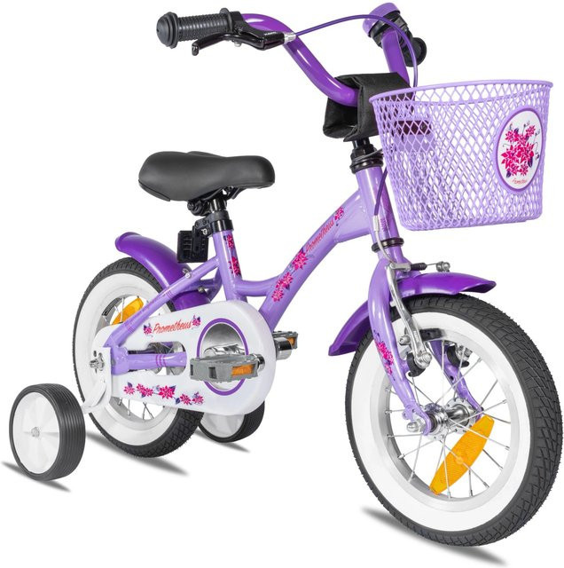 PROMETHEUS BIKES Kinderfahrrad 12 Zoll ab 3 Jahren mit Stützrädern und Rücktrittbremse Violett - Bild 1