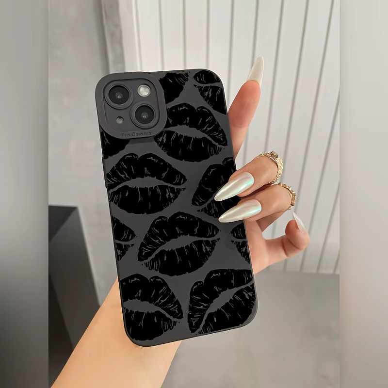 Handyhülle mit Lippen-Druckmuster in Schwarz aus TPU für iPhone 11 bis iPhone 17 Pro Max und weitere Modelle - Bild 2