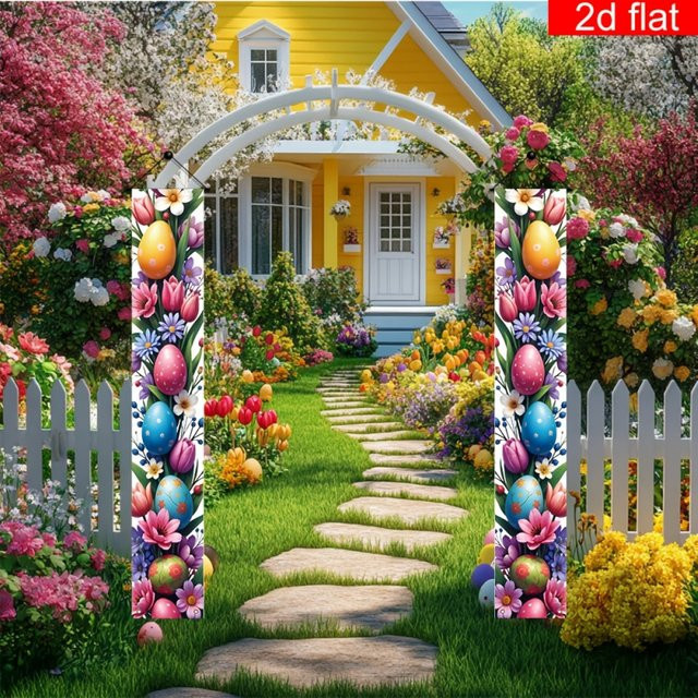 VIKAMA1 Oster-Blumenei Türkuplett mit floralem Design in Multicolour zur festlichen Dekoration für deine Haustür oder den Schlafzimmereingang - Bild 1