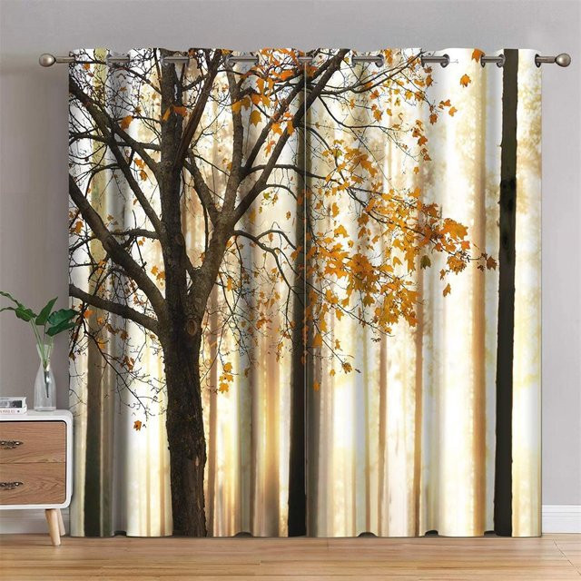 Yiran Furniture Verdunklungsvorhänge Wald-Motiv Natur mit Wasserfall und Dschungel-Landschaft, halbtransparent, Polyester, Mehrfarbig, B/H: 170 x 200 cm - Bild 1