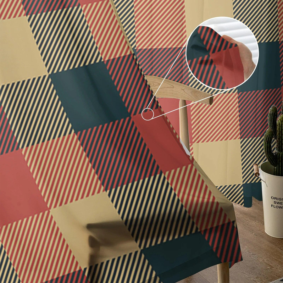 Transparenter Tüllvorhang von Your Warm Home in Rot mit kariertem Design, Breite: 135 cm, Höhe: 114 cm - Bild 2