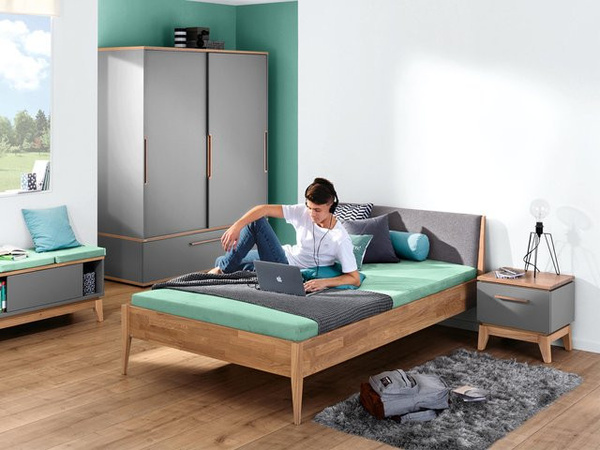 Jugendbett PAIDI STEN aus Massivholz in Eiche braun, B/T/H: 120 x 200 cm
