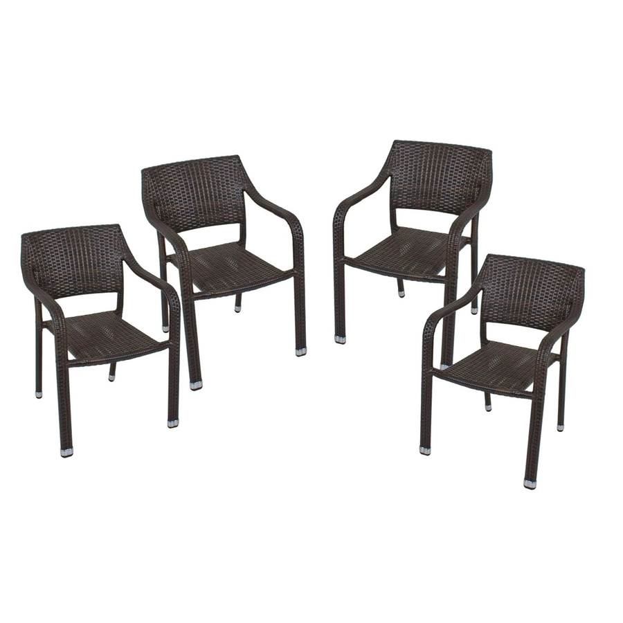 DELUKE Gartenstuhl 4er Set VITO Coffee Stapelstühle aus Aluminium und Kunststoffgeflecht wetterfest - Bild 2