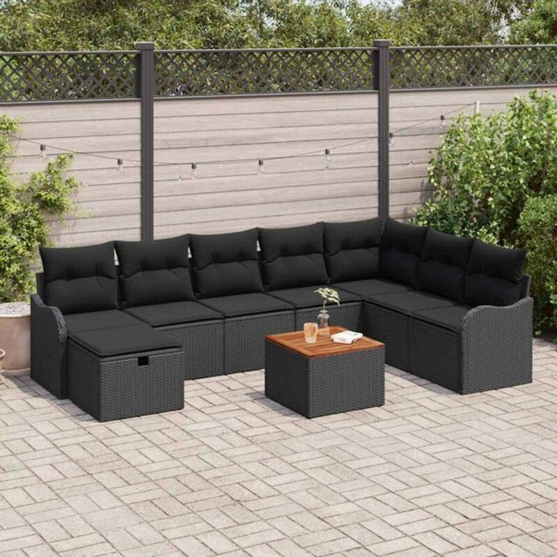 vidaXL Garten-Sofa-Set aus Poly-Rattan mit 9 Kissen in Schwarz - Bild 1
