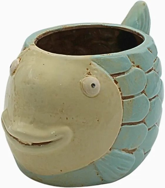 Dekohelden24 Keramik-Übertopf in Fischform, Farbe Blau, B/H/T: 12 x 12 x 19 cm - Bild 1