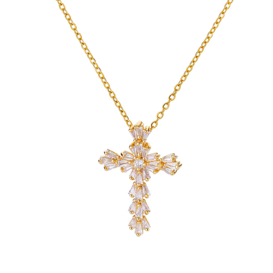 HPTOTMG Halskette, Kreuz Anhänger, Edelstahl, Gold, Zirkonia, Damen - Bild 2