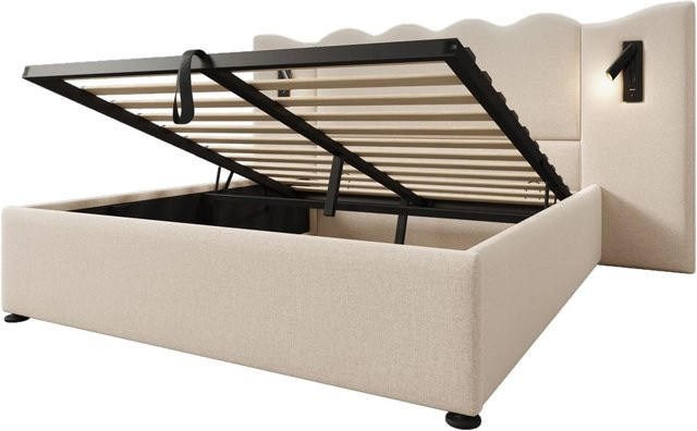 Merax Polsterbett mit Stauraum und USB-C Ladestation in Beige, B/T/H: 160 x 200 x 232 cm - Bild 1