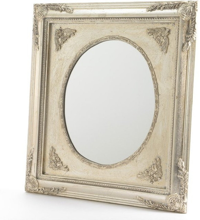 Wandspiegel im Barock-Stil in Silber, ovaler Holzspiegel für Flur und Kommode, Breite: 40 cm, Höhe: 35 cm