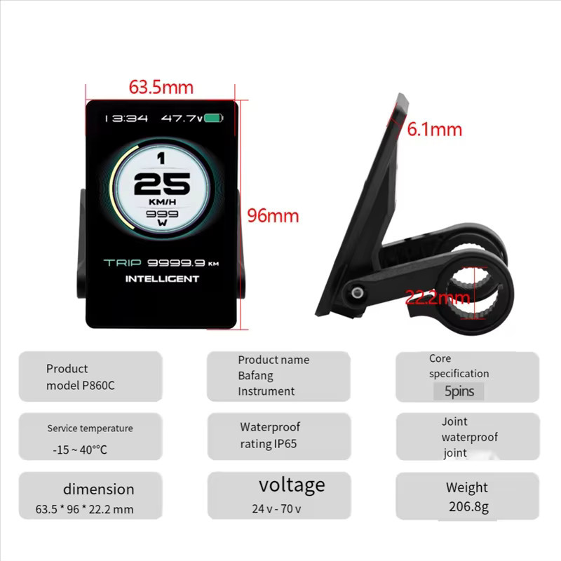 Bafang 860C LCD-Display mit UART-Protokoll für BBS01 BBS02 BBSHD Mittelmotoren in Schwarz - Bild 4