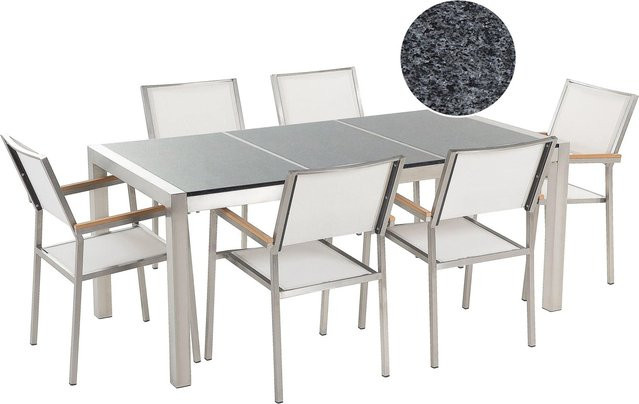 Beliani Gartentisch Set GROSSETO in Grau Weiss Silber mit Edelstahl und Stein B/T/H: 180 x 90 x 87 cm - Bild 1