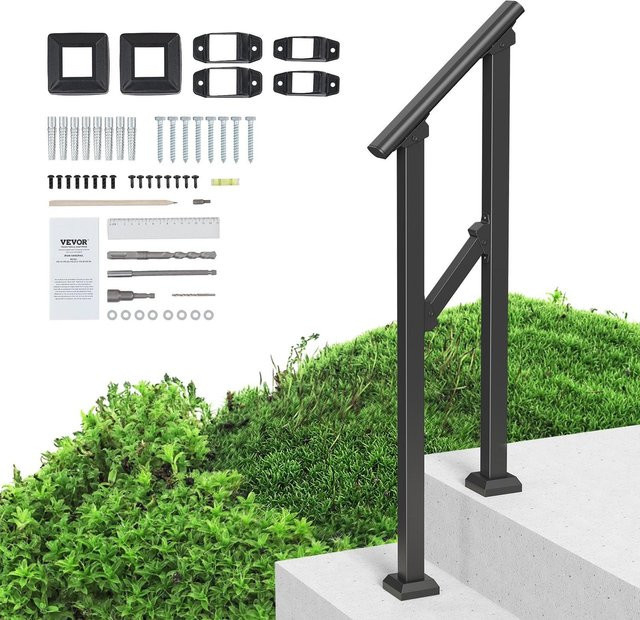 Handlauf für Außenbereiche aus schwarzem Stahl im Vierkantrohr für Senioren, ideal für Veranda und Terrasse - Bild 1