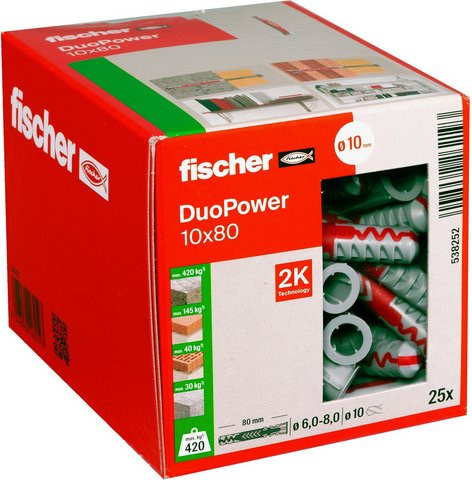 Fischer DUOPOWER Universaldübel aus Nylon, Durchmesser: 10 mm, Länge: 80 mm, 25 Stück, grau/rot - Bild 2