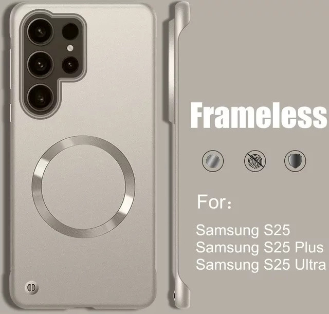 Rahmenlose magnetische Metall-Schutzhülle für Samsung Galaxy S25 S24 S23 S22 Ultra Plus in Silber und Grün, stoßfeste ultradünne Hartschale mit Wireless Charge Unterstützung - Bild 1