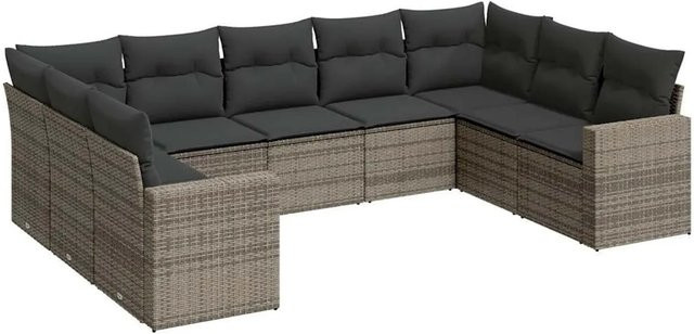 vidaXL 9-tlg. Garten-Sofagarnitur in L-Form aus grauem Poly-Rattan mit Sitzkissen und Rückenkissen - Bild 1