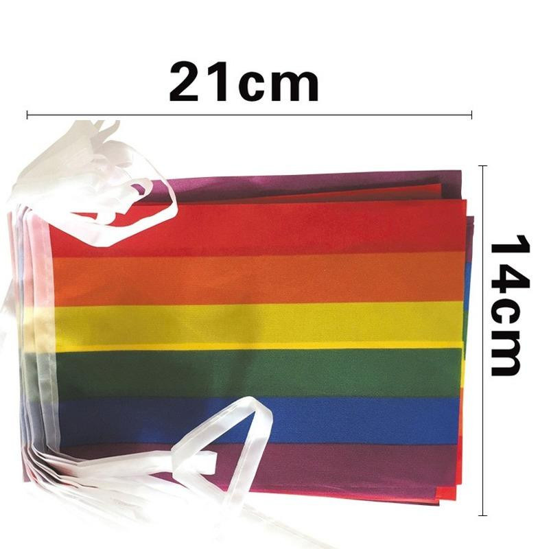 25 Stück Regenbogen Flaggen Wimpel Set für Pride und LGBT, Mehrfarbig, B/H: 14 x 21 cm, Gesamtlänge: 7 m - Bild 2