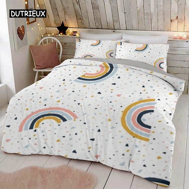 Binchi Outdoor Product Regenbogen Bettwäsche Set für Kinder in Pastellfarben, 3-teilig aus Mikrofaser mit Reißverschluss, B/H: 135 x 200 cm und 155 x 215 cm - Bild 1
