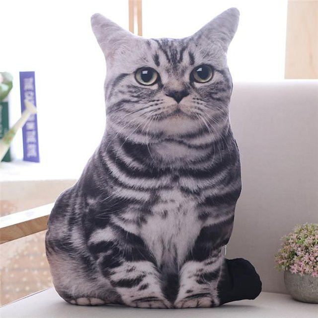 Simulation Plüschkatze Kissen, Plüschtier, Grau - Bild 1