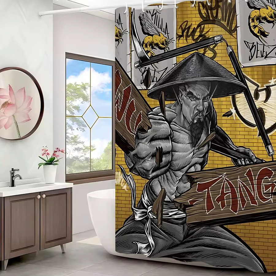 Singer WU-T--TANG Cooler Duschvorhang mit orientalischem Design, wasserabweisend und schimmelresistent, Multicolour, B: 180 cm, H: 180 cm, T: 90 cm - Bild 2