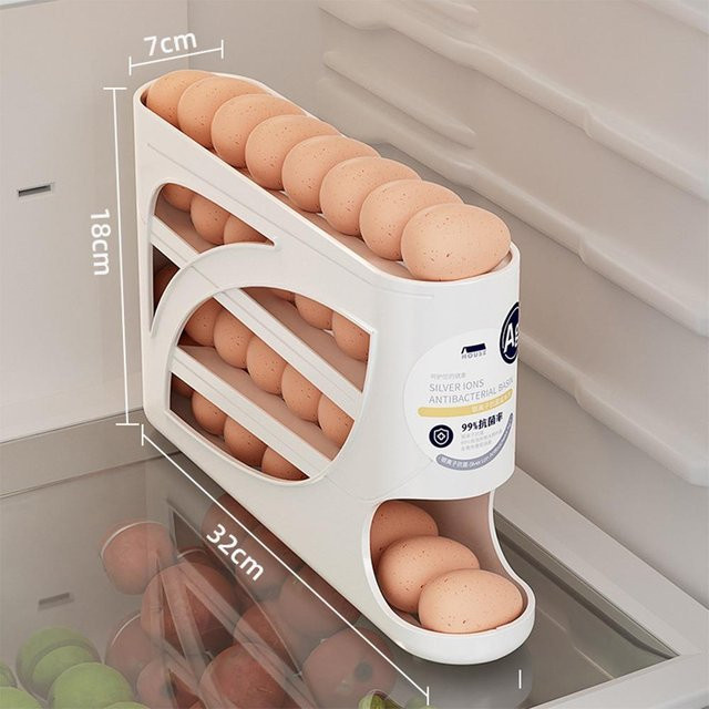 SZchangyin Eierrollenregal aus Kunststoff in Weiß, platzsparende Eieraufbewahrungsbox für den Kühlschrank, stapelbar, B/T/H: 18,0 x 7,0 x 18,0 cm - Bild 1
