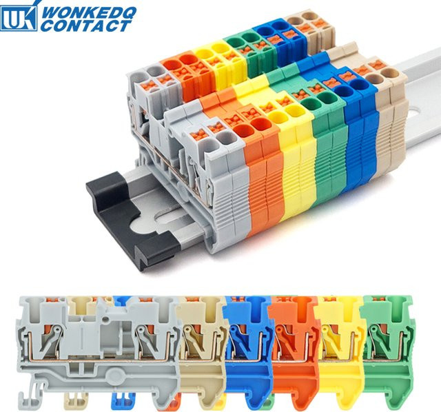 10 Stück WONKEDQ PT 2,5 Push-in-Klemmen Elektrische Steckverbinder für 2,5 mm2 Kabel, Graue DIN-Schienenklemmenblöcke Durchgangsstreifenstecker - Bild 1