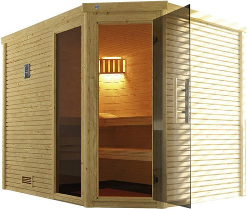WEKA Ecksauna Cubilis 3 in Braun mit Fenster, ohne Ofen, B/T/H: 245 x 205 x 231 cm - Bild 1