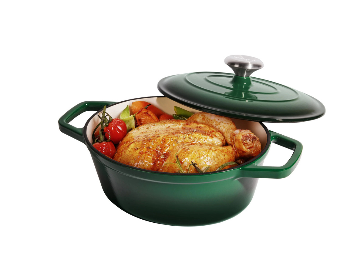 SILVERCREST Premium Gusseisenbräter aus emailliertem Gusseisen in Grün, Durchmesser: 24 cm - Bild 2