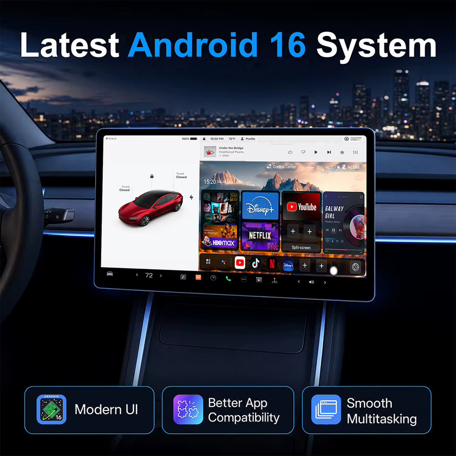 EzoneTronics 3-in-1 Kabelloses CarPlay und Android Auto Adapter für Tesla Model 3, Model Y, Model S und Model X, Schwarz - Bild 2