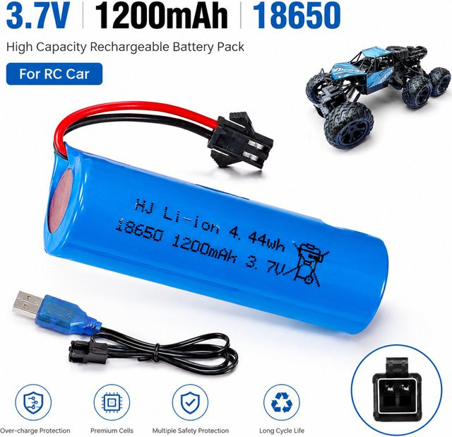 YTBNA 18650 Lithium-Ionen-Akku 3,7V 1200mAh mit PCB-Schutz in Blau für RC Crawler und ferngesteuerte Spielzeuge - Bild 1