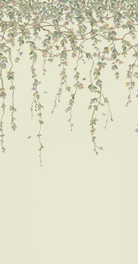 Cole & Son Tapete Hummingbirds Flora in Multicolor und Old Olive auf Eau Du Nil, Vlies-Tapete mit botanischem Blumenmuster - Bild 1