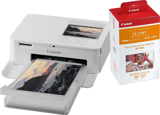 Canon SELPHY CP1500 Fotodrucker Weiß mit RP-108 Tinten-Papier-Set für 108 Blatt - Bild 1