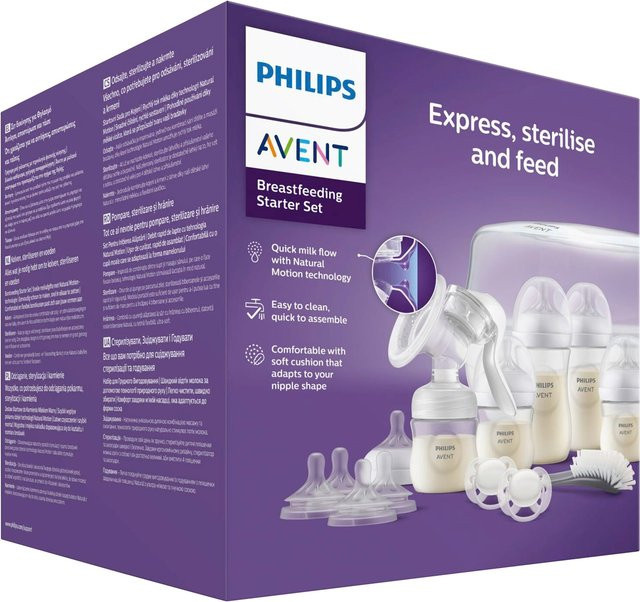 Philips Avent 6-tlg. Starter-Set Handmilchpumpe SCD430/50 in Weiß und Transparent mit Silikon-Elementen - Bild 1