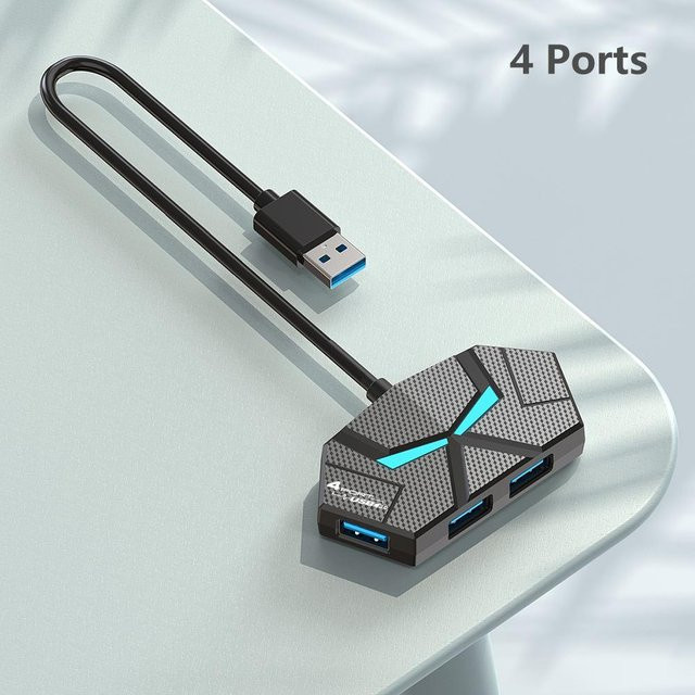 Kebidumei 4-in-1 USB 3.0 Hub Multi-Splitter-Adapter und USB-Dockingstation für Laptop und PC, Grau - Bild 1