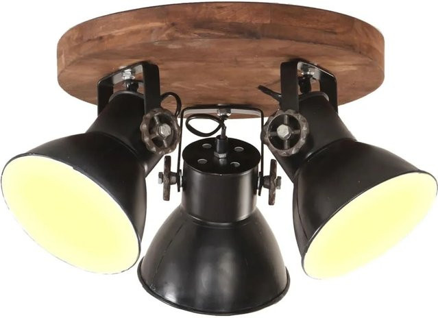 vidaXL Deckenlampe im Industriestil aus Eisen und Mangoholz, Schwarz/Braun, E27, B: 42 cm, T: 27 cm, H: 3 cm - Bild 1