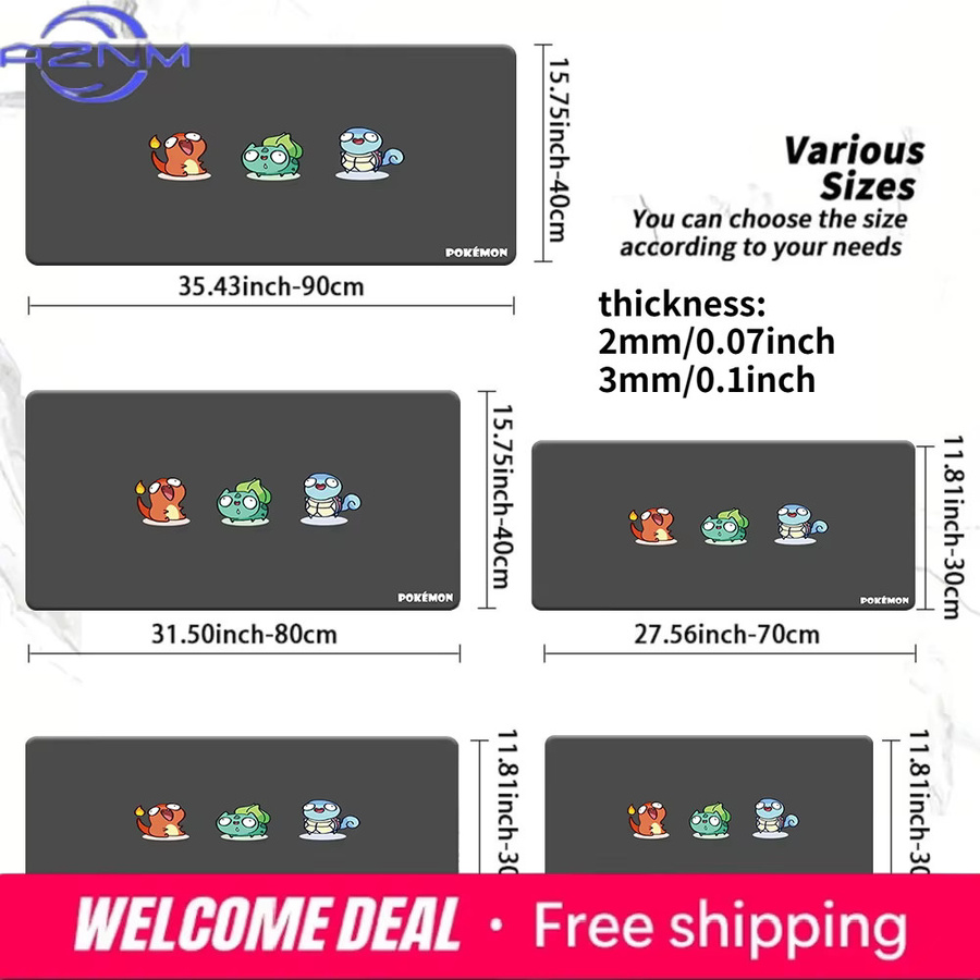 Potdemiel Pokemon Kanto Starters Mauspad mit niedlichem Cartoon-Design, rutschfeste Schreibtischunterlage für Gaming und Büro - Bild 4