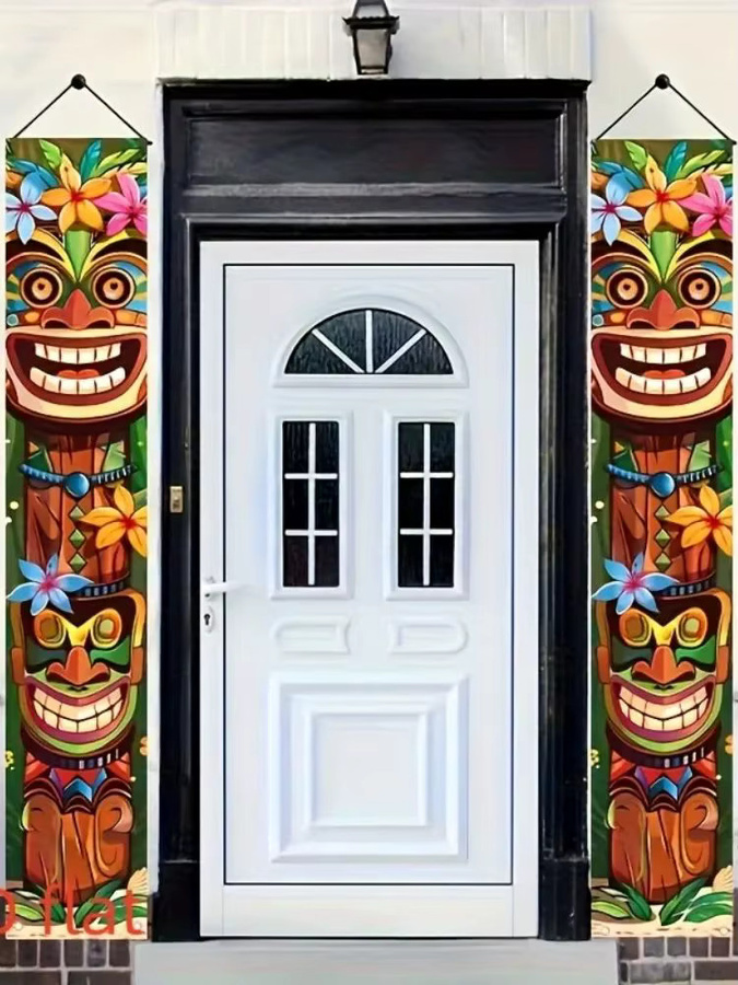 VIKAMA Tiki-Totem-Druck, dekorative Türpaare für den Außenbereich und die Veranda in Mehrfarbig, B/H: 180 x 30 cm - Bild 6