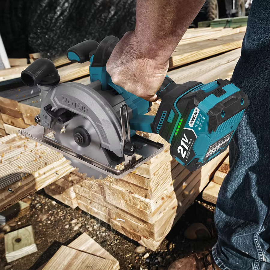 YOFIDRA Bürstenlose elektrische Kreissäge Blau, handgeführte Multifunktions-Elektrosäge für Makita 21V Akku, Durchmesser: 150 mm - Bild 4