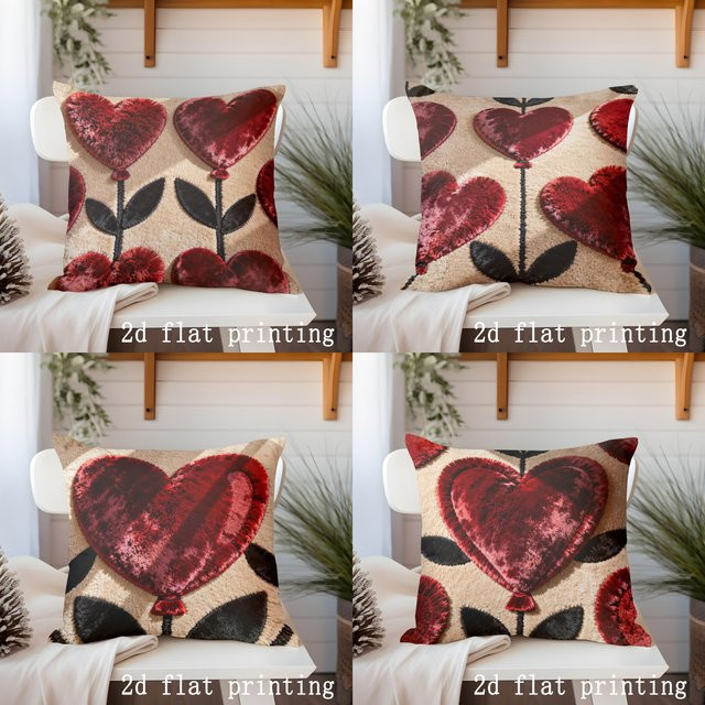 Herzförmiger Blumen-Kissenbezug in Rot mit floralem Muster, quadratisch, Breite: 40 cm - Bild 1
