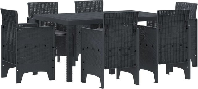 vidaXL 7-teiliges Garten EssSet aus Poly-Rattan mit Kissen in Anthrazit - Bild 1