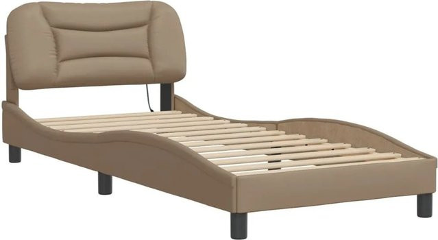 vidaXL Bettgestell mit LED-Unterbettbeleuchtung und USB-Ladeport in Cappuccino-Braun, B/T/H: 90 x 190 cm - Bild 1