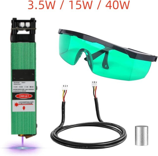 Lasermodul mit Schutzbrille für CNC-Fräsmaschinen, 450 nm Wellenlänge, 12 V Laserkopf-Gravierwerkzeug mit optischer Leistung von 40 W / 15 W / 3,5 W zur Metallbearbeitung - Bild 1