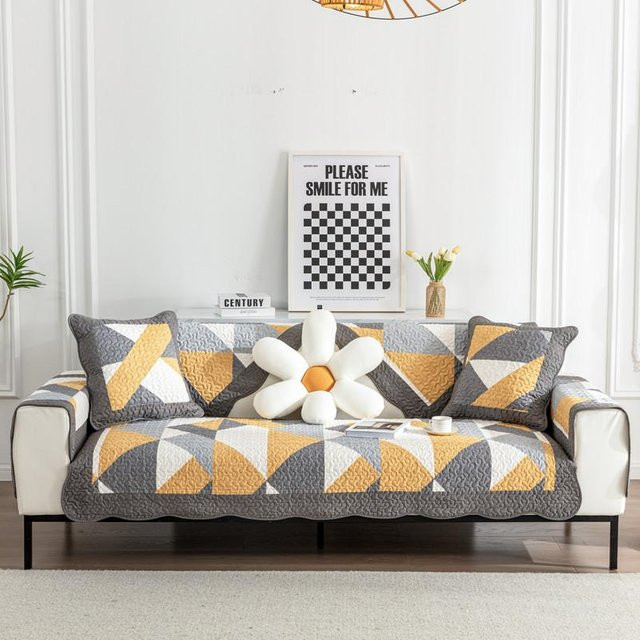 Super Six Sofakissen aus gewaschener Baumwolle im koreanischen Stil, Patchwork Design, rutschfest, B/B: 70 x 70 cm, Grau/Mehrfarbig - Bild 1