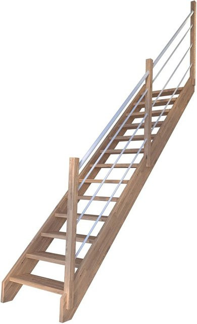 StarWood Treppe Mykonos Pro Eiche Gerade in Weiß mit Holz-Edelstahl-Geländer - Bild 1