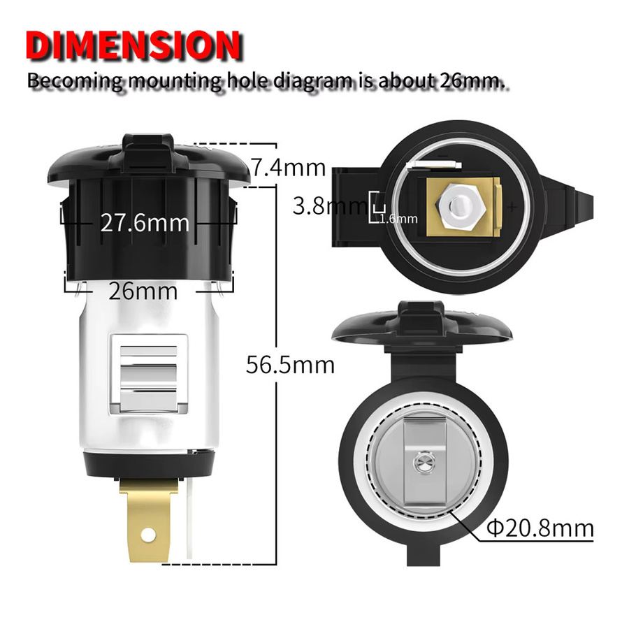 DaierTek Universal 12V Auto Zigarettenanzünder Adapter Stecker für Motorräder Boote Traktoren und LKW - Bild 3