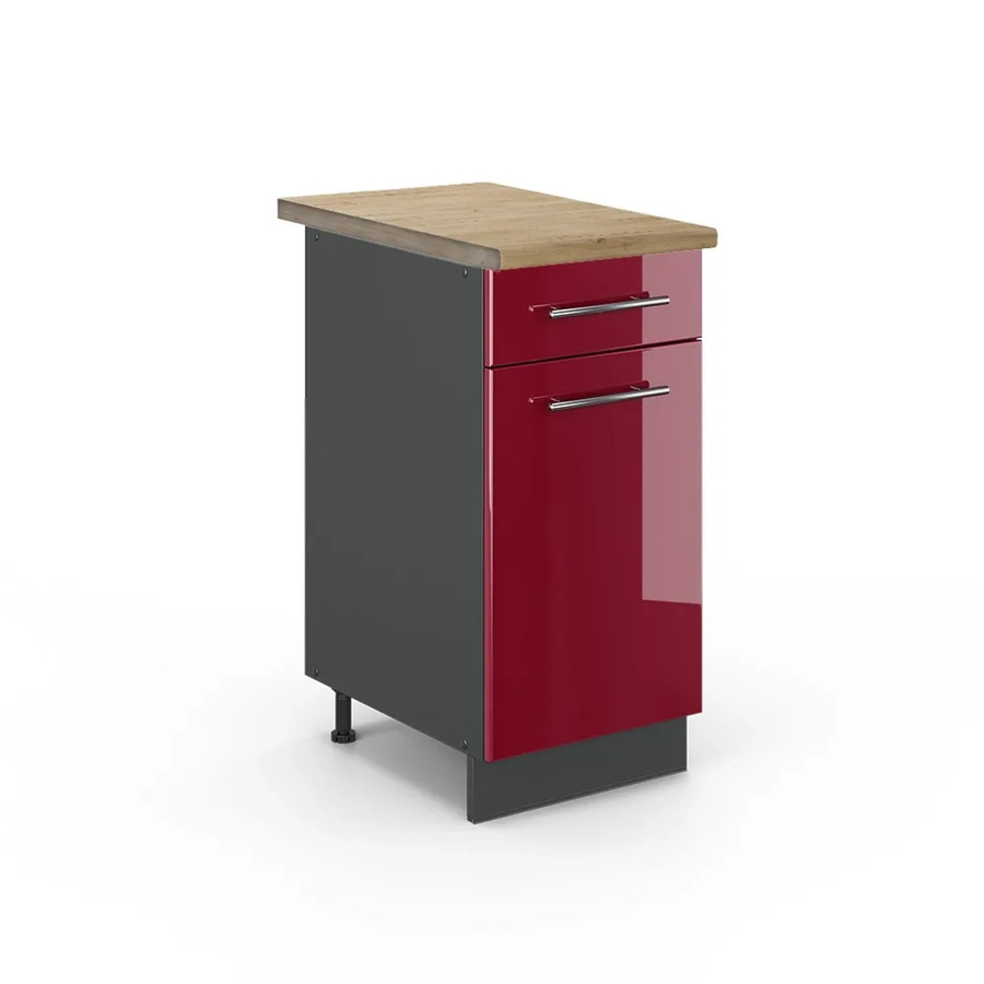 Vicco Küchenunterschrank Fame-Line in Bordeaux Hochglanz und Anthrazit mit Eiche-Optik, Breite: 40 cm, Tiefe: 60 cm, Höhe: 82 cm - Bild 2