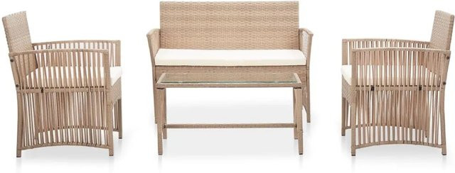 vidaXL 4-tlg Garten-Lounge-Set aus Poly Rattan mit Auflage und pulverbeschichtetem Stahlrahmen in Beige - Bild 1