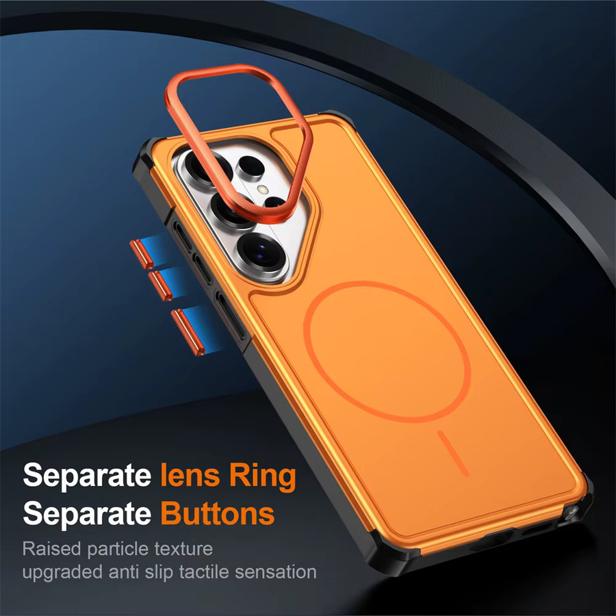 Xeber Armor Schutzhülle mit MagSafe-Magnetfunktion für Samsung Galaxy S26 Ultra S25 Edge S24 S23 Plus S24 FE in Silber und Orange - Bild 4