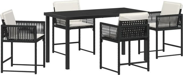 vidaXL Garten Essgruppe 5-teilig aus Poly-Rattan und Stahl in Schwarz-Creme mit Glastisch - Bild 1