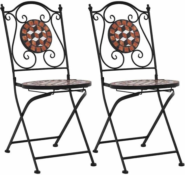 Furnicato Bistrostühle Mosaik Set aus 2 Stück in Braun mit Keramik und pulverbeschichtetem Eisen - Bild 1