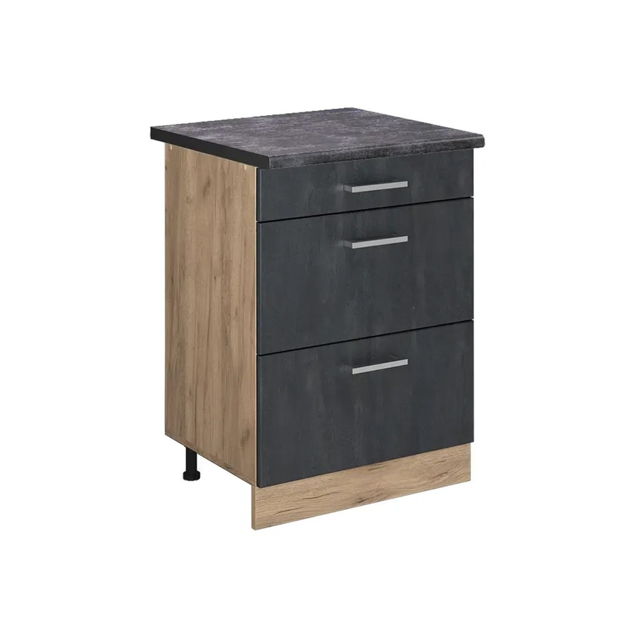 Vicco Küchenunterschrank R-Line Schubladenschrank in Schwarz Beton und Eiche mit Arbeitsplatte in Anthrazit, Breite: 60 cm - Bild 3